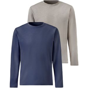 Longsleeve - Blauw/grijs - Slub-Garen - Comfortabele Pasvorm