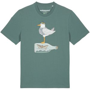 Watapparel Shirt 'Möwe mit Hut'  lichtgrijs / groen / oranje / wit