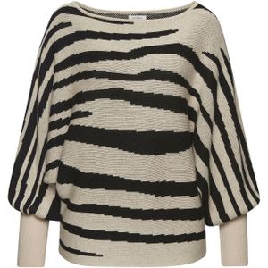 Gebreide Trui - Beige/Zwart - Jacquard - Vleermuismouwen