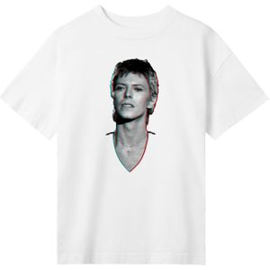 F4NT4STIC Shirt 'TV Times Pop Star David Bowie Portrait 1977'  cyaan blauw / grijs / rood / wit