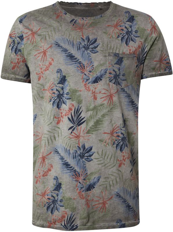 Key Largo - Santa Fe - T-shirt - Navy/Grijs Gemêleerd/Kaki/Rood - Jersey, Ronde Hals, Kwartmouw