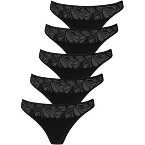 Vivance - String - Zwart - Set van 5 - Elastische Katoenkwaliteit