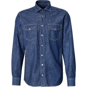 Bugatti - Jeans Overhemd - Marine - Modern Fit - Kent-kraag - Katoen
