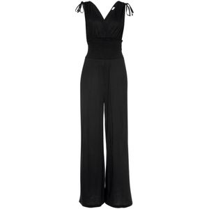 Zwart - Jumpsuit - Zomerse Stijl - Diepe V-hals - Mouwloos