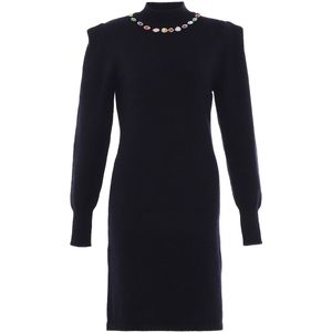 faina Gebreide jurk  smaragd / lila / rood / zwart