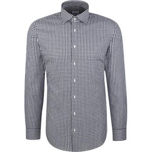 Seidensticker - Flanellen Overhemd - Donkerblauw - Shaped 1/1 Kentkraag Ruit