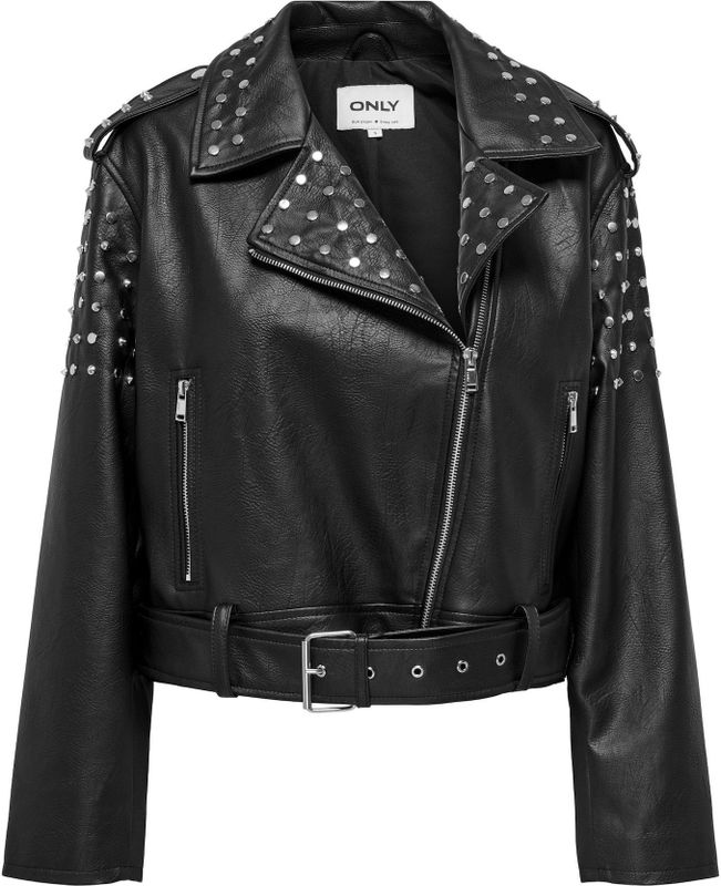 Onldestiny - Bikerjack - Imitatieleer - Kort - Biker Kraag - Lange Mouwen