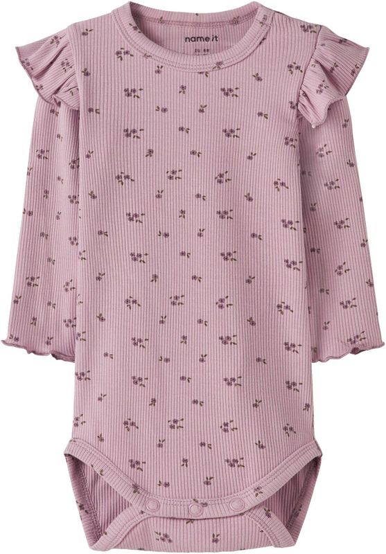 Lange Mouwen Romper - Ribgebreid - Body - All-over print - O-hals - Ruches