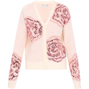 Usha Gebreid vest  beige / rosa