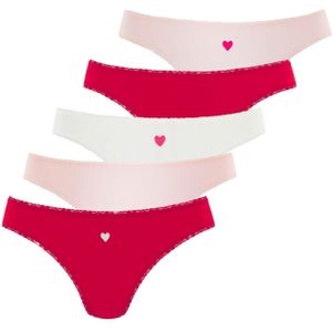 Rood/Crème/Roze - String - Katoen - Aansluitend met Kant