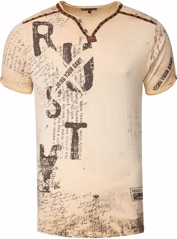 Rusty Neal - T-shirt - V-hals - Heren - 100% Katoen - Normale Pasvorm