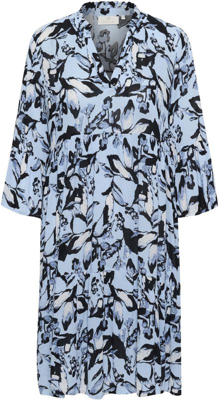 Kaffe - KAHera - Jurk - Duifblauw - Bloemenprint - Driekwart Mouw