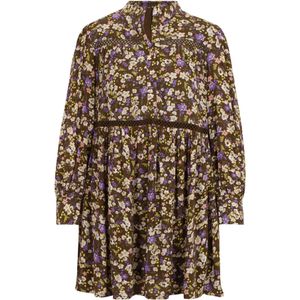 YAS Petite Jurk 'RUBERTA'  crème / limoen / olijfgroen / lila