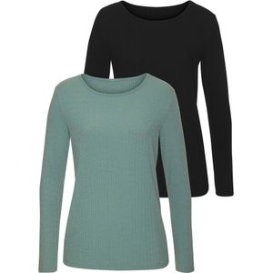 Vivance - Shirt met Lange Mouwen - Zwart/Eucalyptus - Set van 2