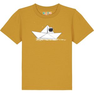 watabout.kids Shirt 'Astronaut In Paper Boat'  oker / lichtgrijs / zwart