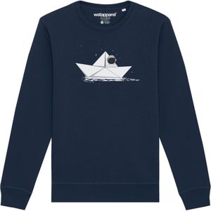 Watapparel Sweatshirt ' Astronaut in paper boat '  navy / zwart / wit