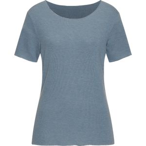 Lichtblauw T-shirt - Viscose-Fijntricot - Glitterdetails - Diepe Ronde Hals