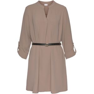 Lascana - Lange Blousejurk - Taupe - Gekreppte Stof