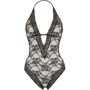 Bodystocking - Zwart - Gebloemd Kant Met Glitters