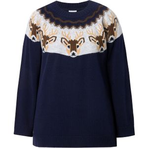 Ulla Popken Trui  marine / bruin / cappuccino / lichtgrijs