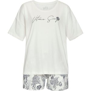 Crème Gedessineerde Pyjama - Ronde Hals - Korte Mouwen - Comfortabele Pasvorm