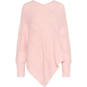 Cream - Cape - Roze Gemêleerd - Geribbeld Gebreid - V-hals