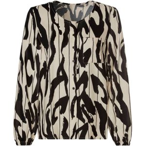 Blouse - Zwart/Zandkleur Gedessineerd - 100% Viscose