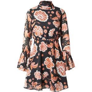 Warehouse Jurk  donkergrijs / oranje / zwart / wit