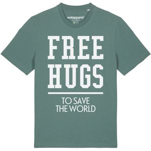 Watapparel Shirt 'Free hugs to save the world'  groen / wit