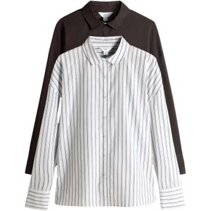 The Set Overhemd  donkerbruin / zwart / wit