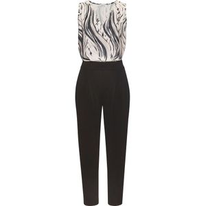 Jumpsuit - Beige/Zwart - Met Bedrukt Bovenstuk - Wikkel-Look - Mouwloos