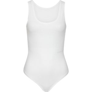 Bodystocking - Wit - Geribde Bio-Katoen - Mouwloos - Diepe Ronde Hals