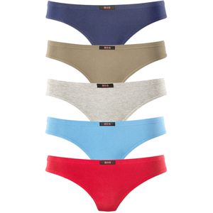 H.I.S String - Set van 5 - Katoen - Rood/Marine/Blauw/Kaki/Grijs mêlee