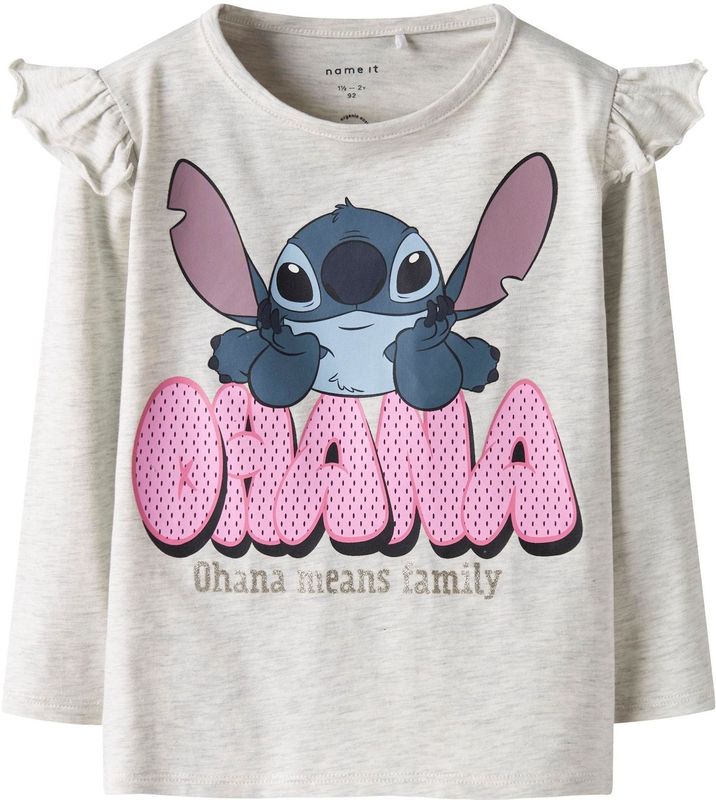 NAME IT Shirt 'Stitch'  beige gemêleerd / navy / pink