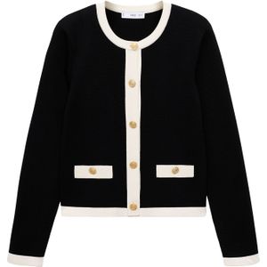 MANGO Gebreid vest 'PIA'  zwart / wolwit