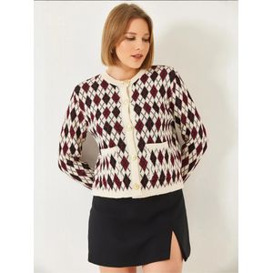 Bianco Lucci Gebreid vest  ecru / chocoladebruin / bordeaux