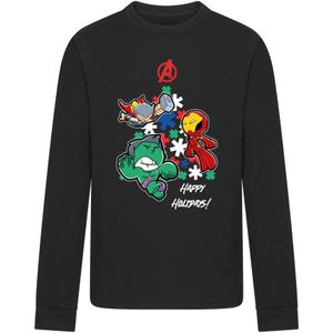 ABSOLUTE CULT Shirt 'Avengers - Happy Holidays'  groen / rood / zwart / wit
