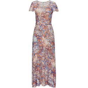 Zomerjurk - Blauw/Oranje - All-over Print - V-hals - Korte Mouwen