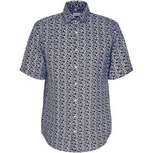 Donkerblauw Overhemd - Korte Mouwen - Kentkraag - 100% Linnen