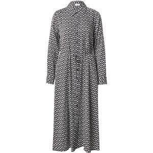 Blousejurk - Black/Beige - All-over Print - Lange Mouwen - Knoopsluiting