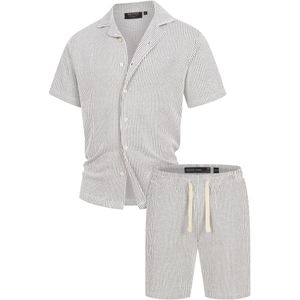INDICODE JEANS Pyjama kort 'Lino'  grijs / wit