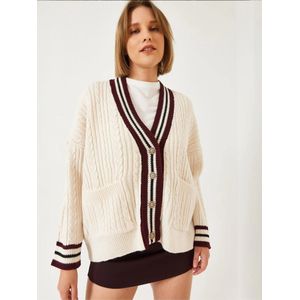 Bianco Lucci Gebreid vest  crème / merlot / zwart