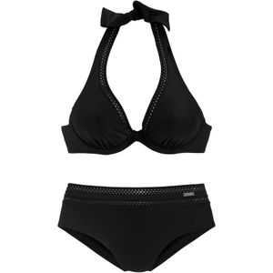 Unikleur - Halterbikini - Zwart - Polyamide - Verwijderbare Softcups