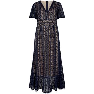 Apricot - Jurk - Navy - Getailleerd Model - 3/4 Lengte - V-hals