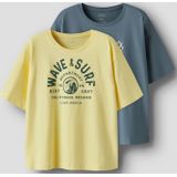 NAME IT - NKMVICTOR - T-shirt - Navy - Mosterd - Donkergroen - Wit - 2 Pack