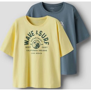 NAME IT - NKMVICTOR - T-shirt - Navy - Mosterd - Donkergroen - Wit - 2 Pack