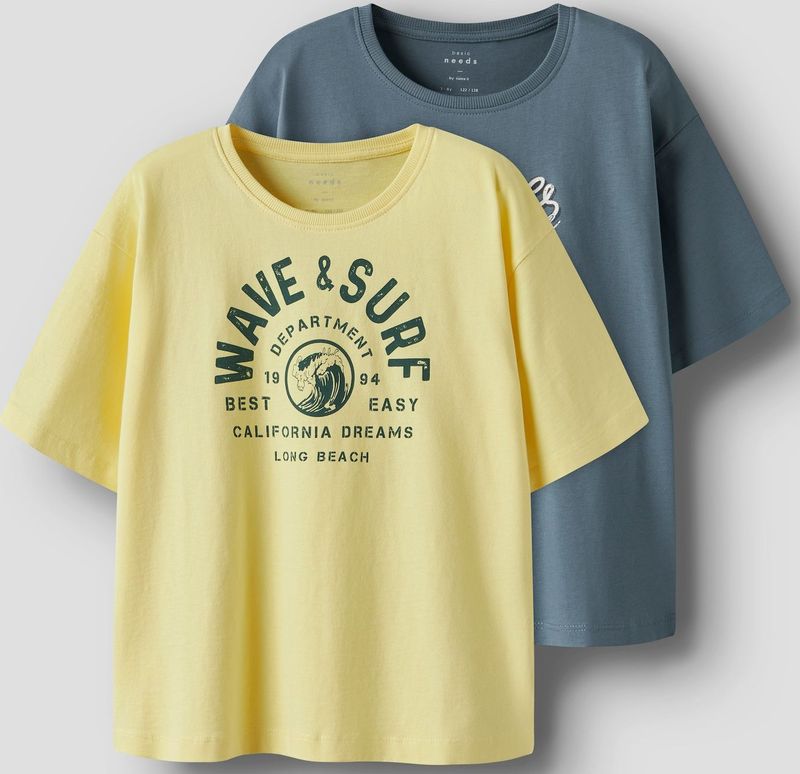 NAME IT - NKMVICTOR - T-shirt - Navy - Mosterd - Donkergroen - Wit - 2 Pack