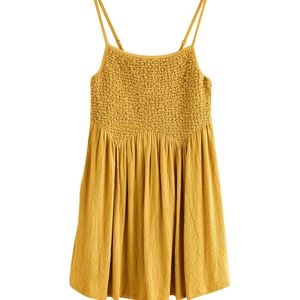 Next - Jurk - Geel - Viscose - Mouwloos - Gedrapeerd - Kort/mini