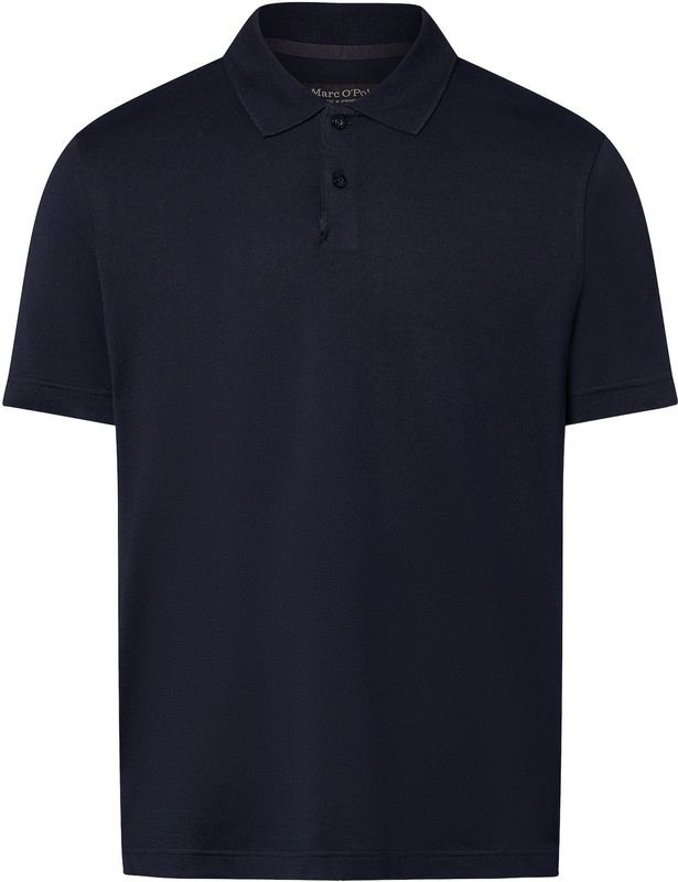 Marc O'Polo - Shirt - Donkerblauw - Katoen - Polokraag - Kwartmouw