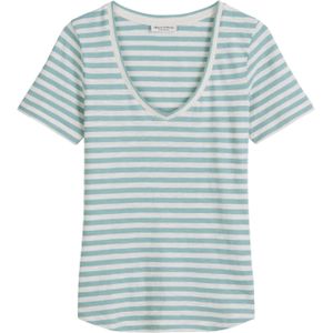 Marc O'Polo - Shirt - Petrol/Wit - Gestreept - V-hals - Kwartmouw